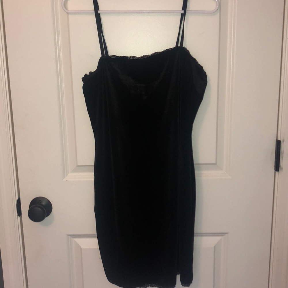 Velvet Dress with Lace Trim